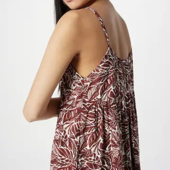 NWT Abercrombie Trapeze Tropical Print Tiered Midi Dress Brown White Small - Picture 4 of 9